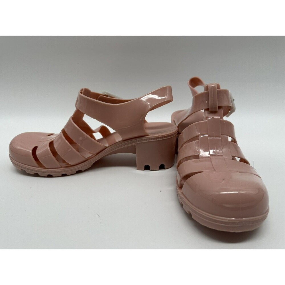 Sz 9 Pink Jelly Gladiator Sandals Block High Heel Barbie Pastel